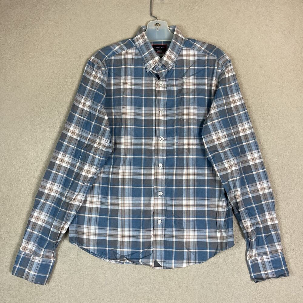 UNTUCKit Shirt Mens S Blue Plaid Cremants Flannel Slim Fit Wrinkle Free Cotton